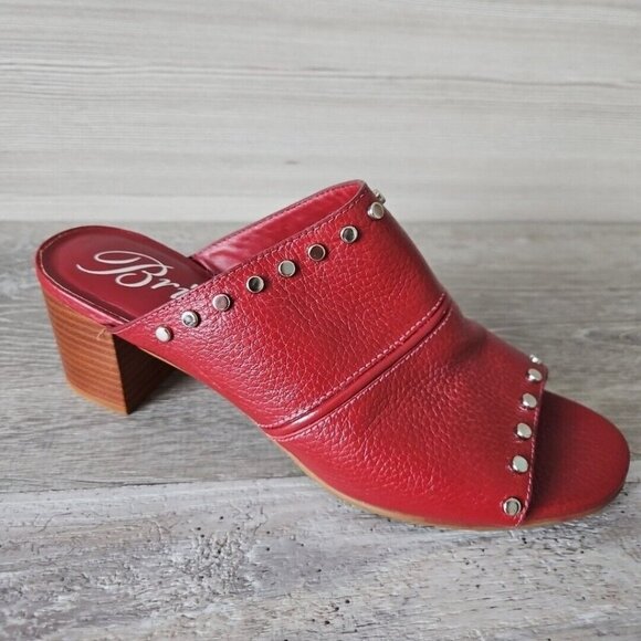 Brighton “TAP” Lipstick (Red) Leather Peep Toe Studded Heels Sandals - Size 8 M - Picture 1 of 15